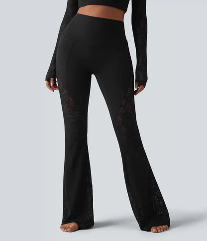 Halara UltraSculpt™ High Waisted Tummy Control Contrast Lace Yoga Flare Leggings with Pockets