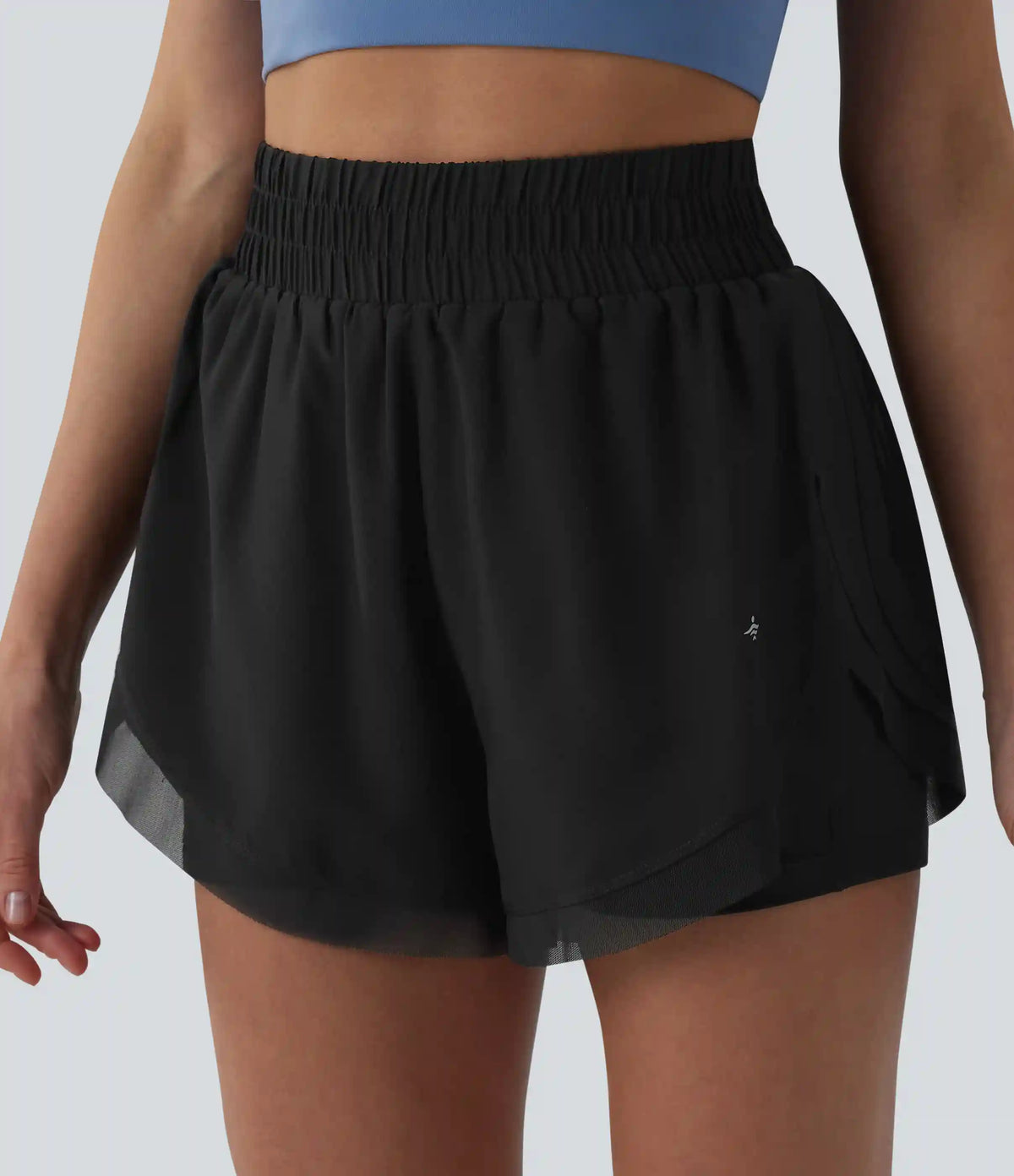 High Waisted Contrast Mesh 2-in-1 Running Shorts with Pockets