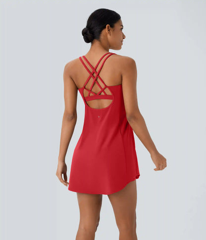 SoftlyZero™ Plush Cut Out Pocket 2-Piece Mini Yoga Active Dress