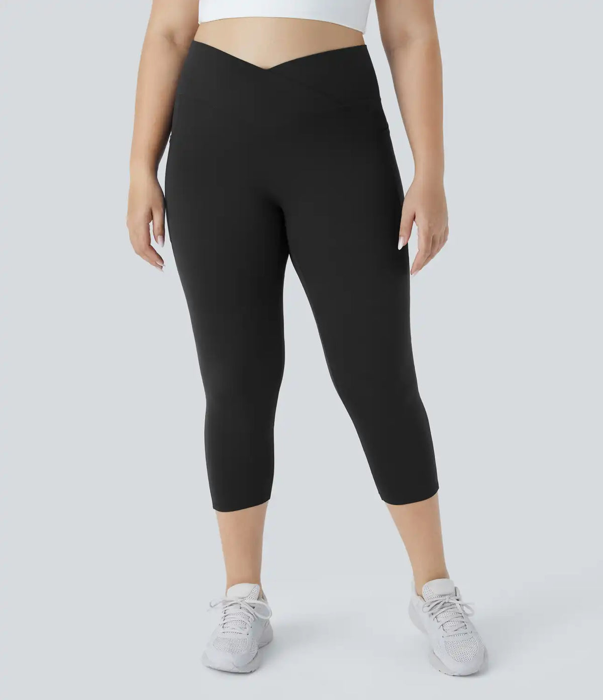 SoftlyZero™ High Waisted Crossover Pocket Capri Yoga Plus Size Leggings