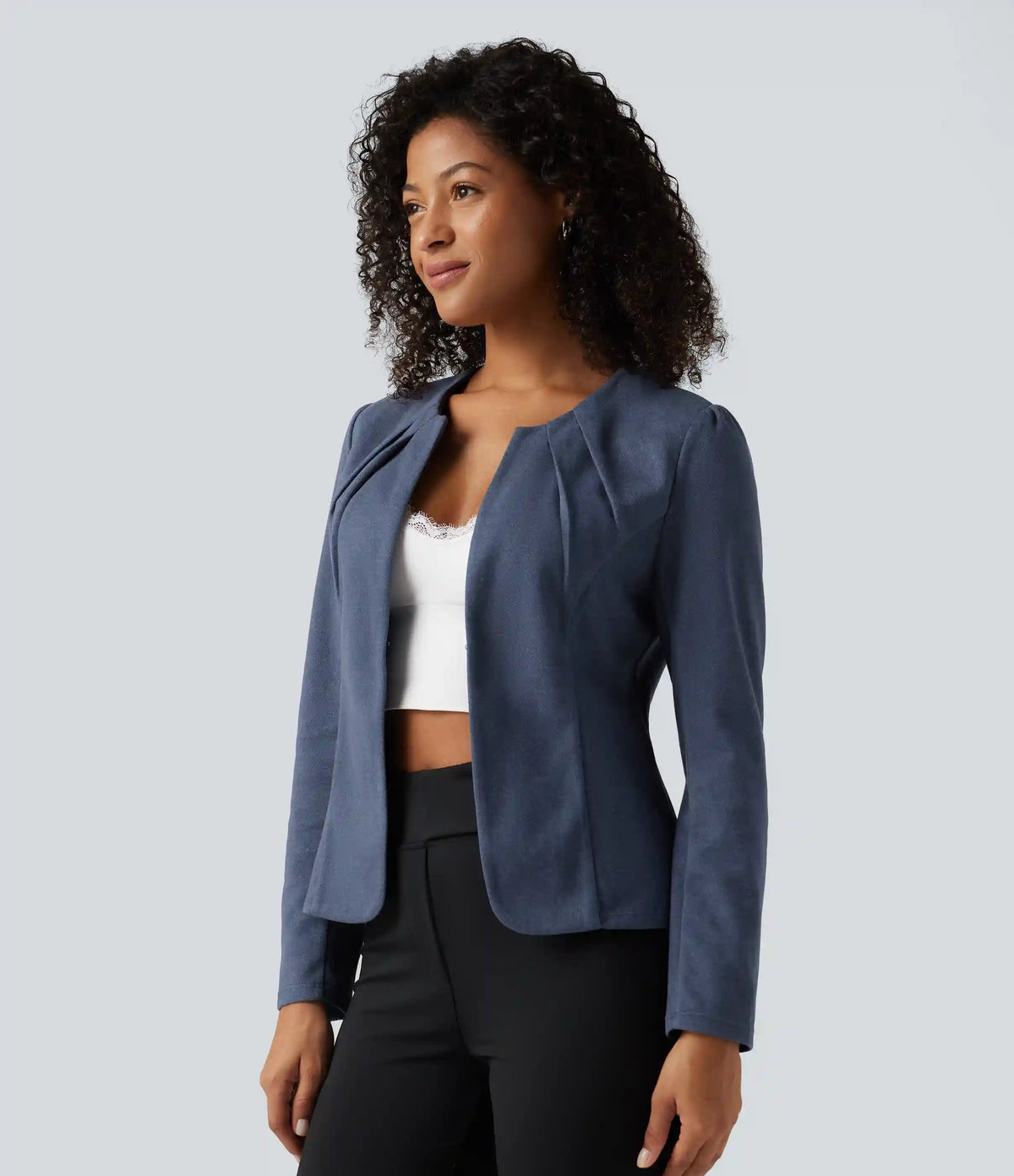 Round Neck Hook and Eye Work Blazer