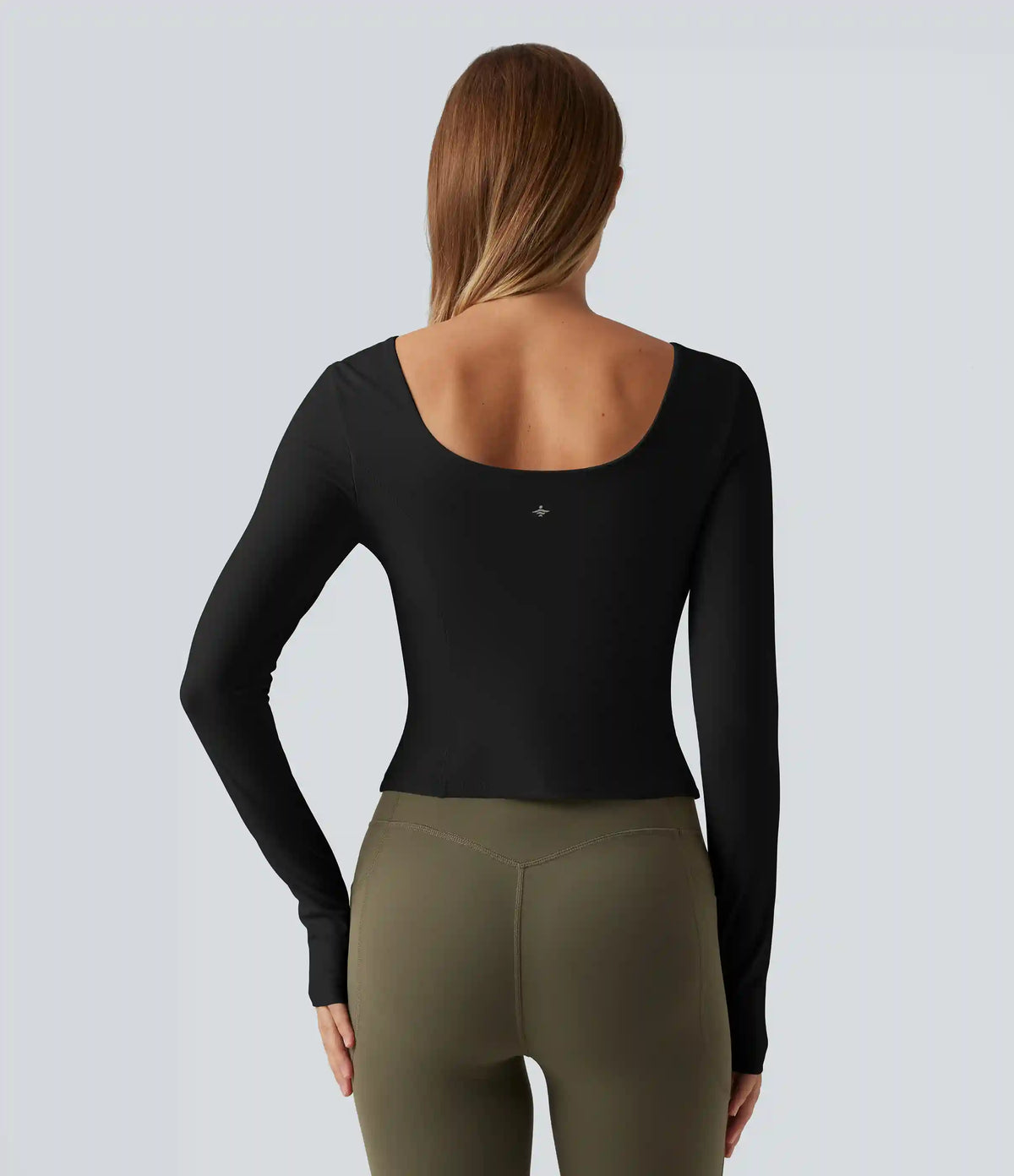 SoftlyZero™ Plush Round Neck Thumb Hole Long Sleeve Yoga Sports Top with Built-in Bra