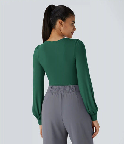 V Neck Long Sleeve Work Bodysuit