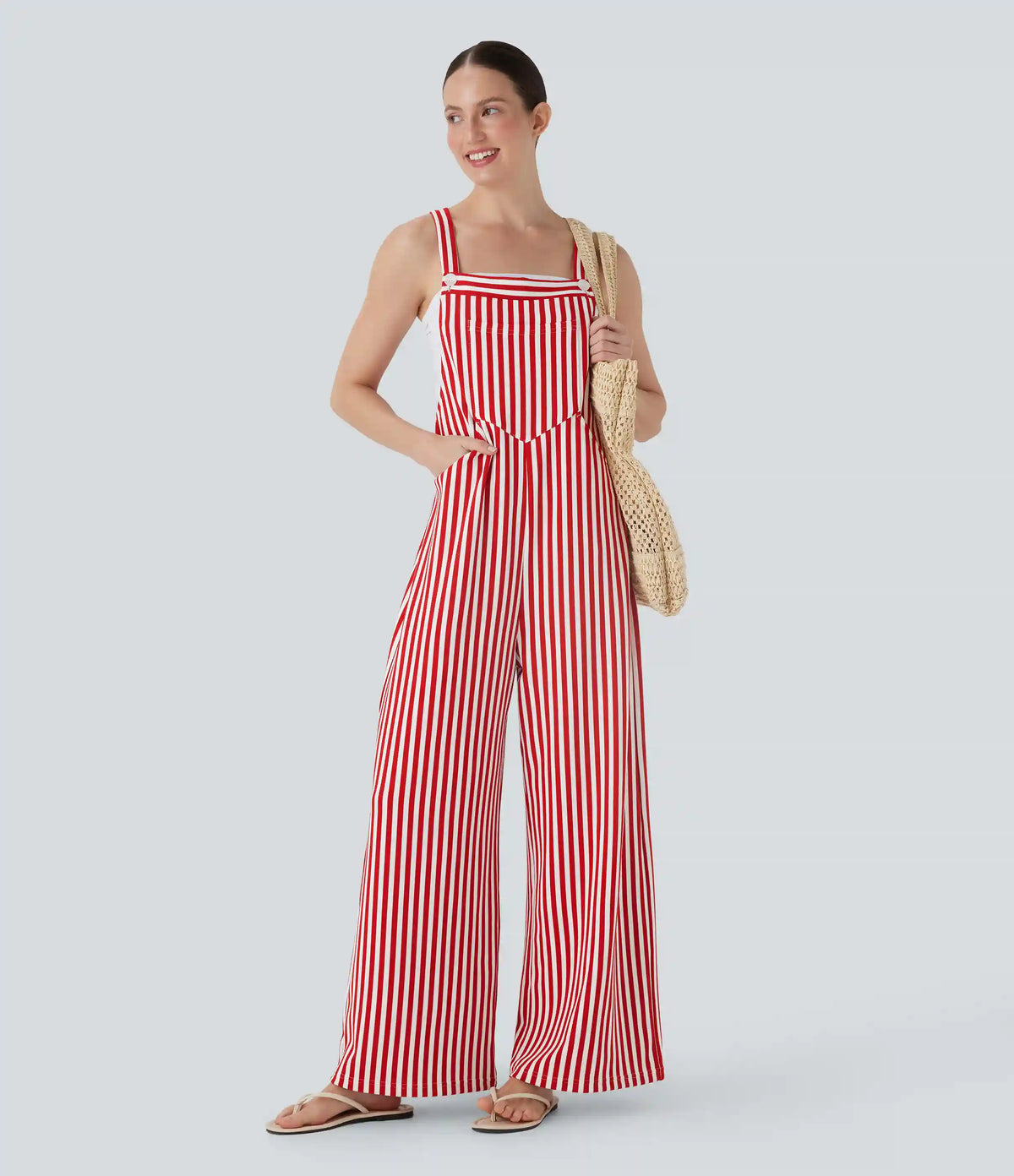 Pockets Stripe Waffle Overalls