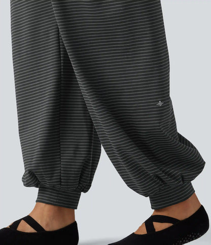 Mid Rise Foldover Drawstring Stripe Yoga Jogger with Pockets