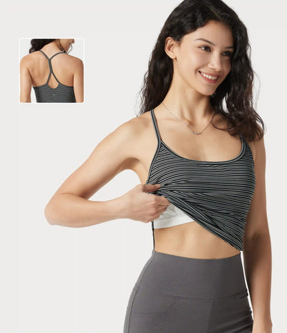 Halara UltraSculpt™ Jacquard Stripe Cut-Out Back Curved Hem Built-in Bra Casual Cami Top