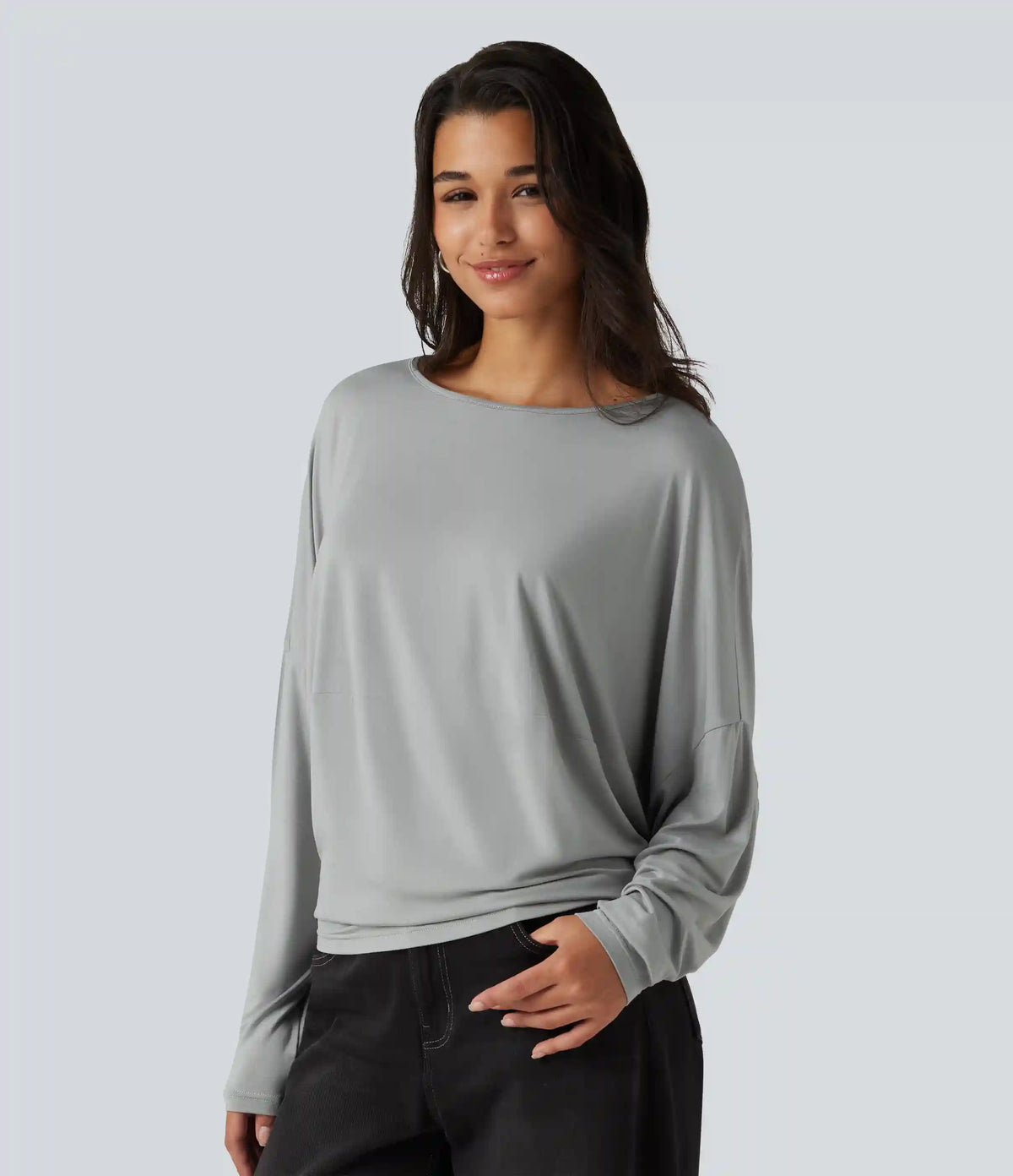 Round Neck Long Sleeve Relaxed Casual Top