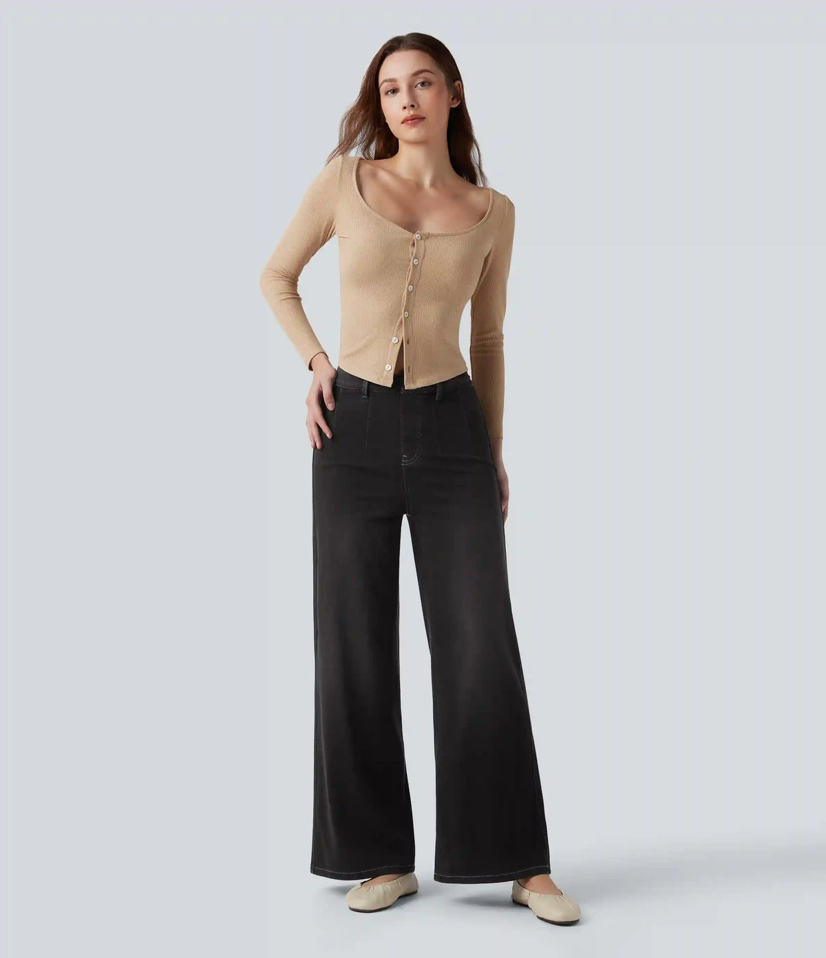 Halara Flex™ High Waisted Tummy Control Wide Leg Casual Jeans with Pockets