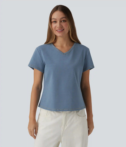 Halara Flex™ V Neck Short Sleeve Denim Casual T-Shirt