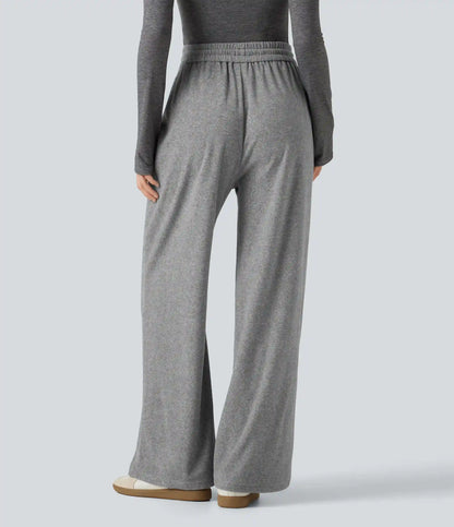High Waisted Drawstring Wide Leg Casual Pants with Pockets