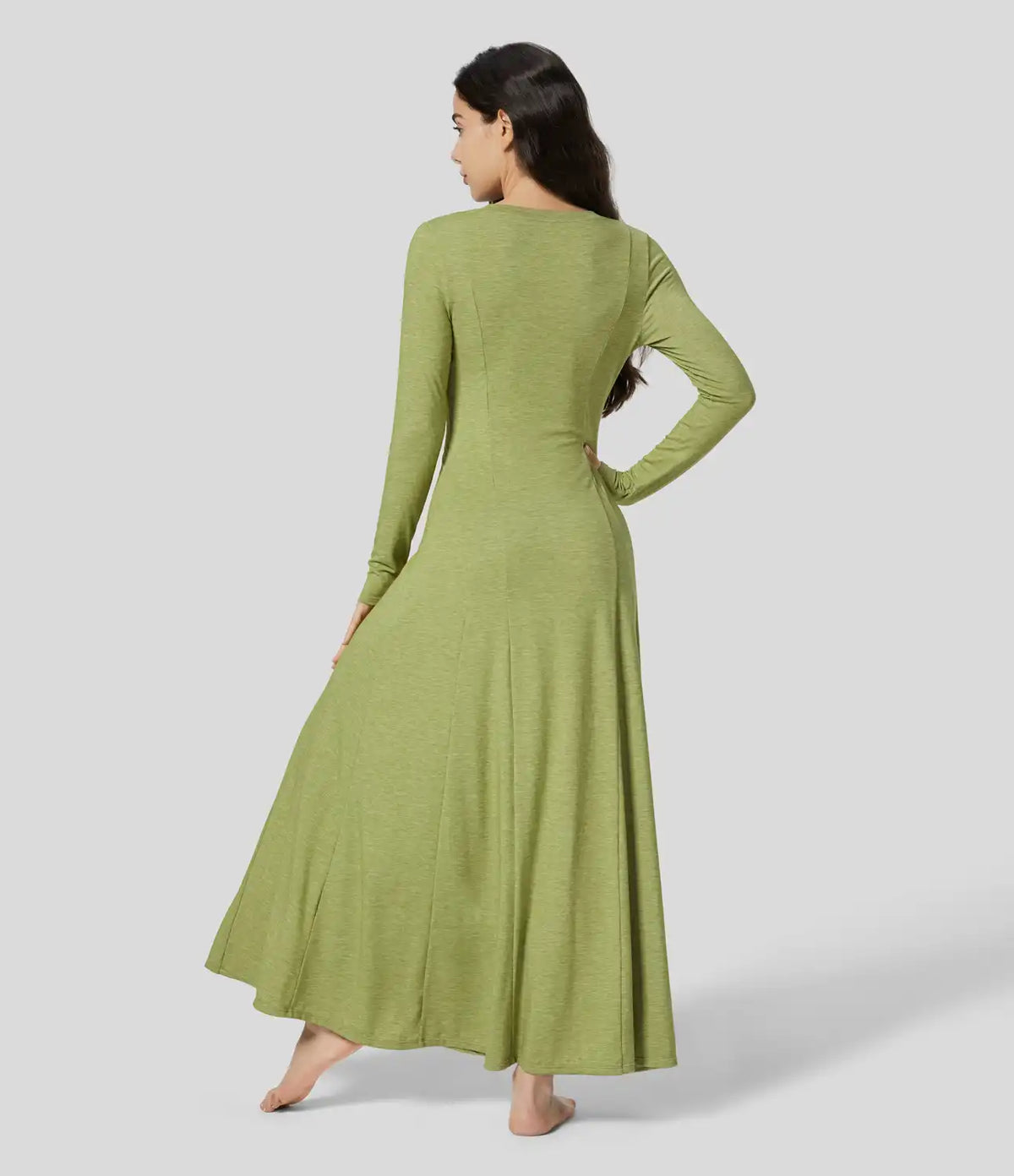 Henley Long Sleeve Flare Maxi Casual Dress