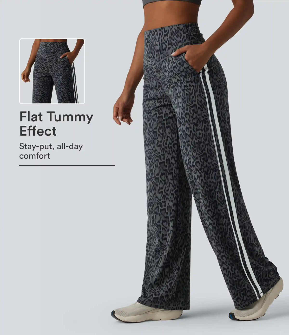 Halara UltraSculpt™ Leopard Print High Waisted Tummy Control Side Stripes Yoga Straight Leg Pants with Pockets