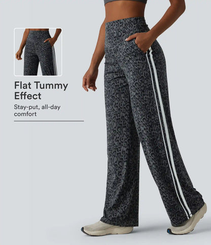 Halara UltraSculpt™ Leopard Print High Waisted Tummy Control Side Stripes Yoga Straight Leg Pants with Pockets