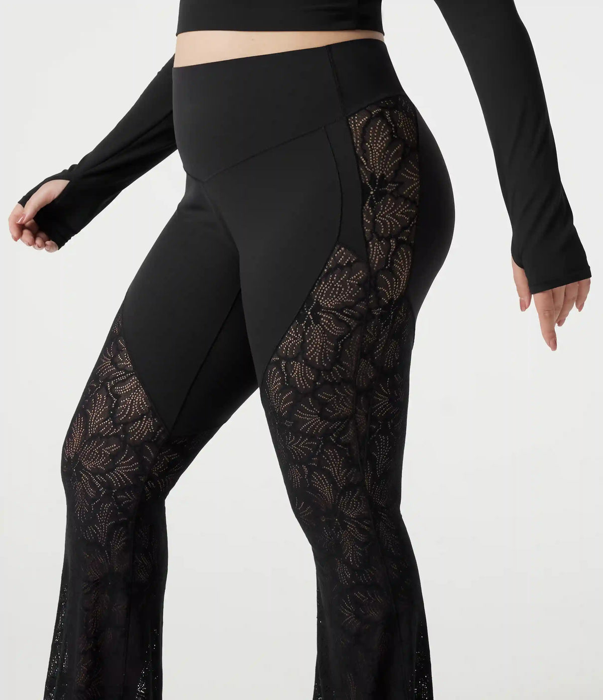 Halara UltraSculpt™ Plus Size High Waisted Tummy Control Contrast Lace Yoga Flare Leggings with Pocket