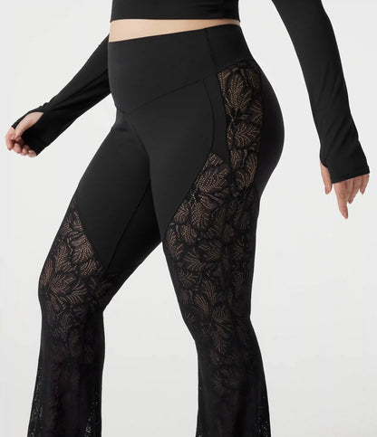 Halara UltraSculpt™ Plus Size High Waisted Tummy Control Contrast Lace Yoga Flare Leggings with Pocket