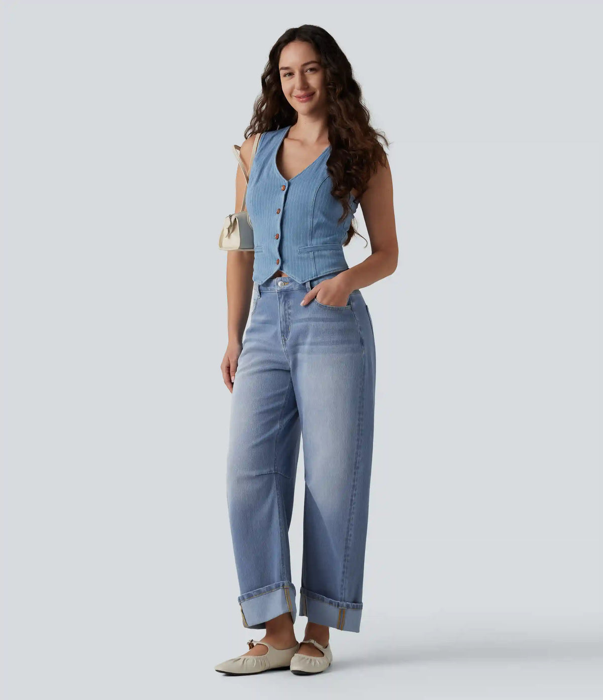 Halara Flex™ Mid Rise Barrel Leg Washed Casual Jeans with Pockets
