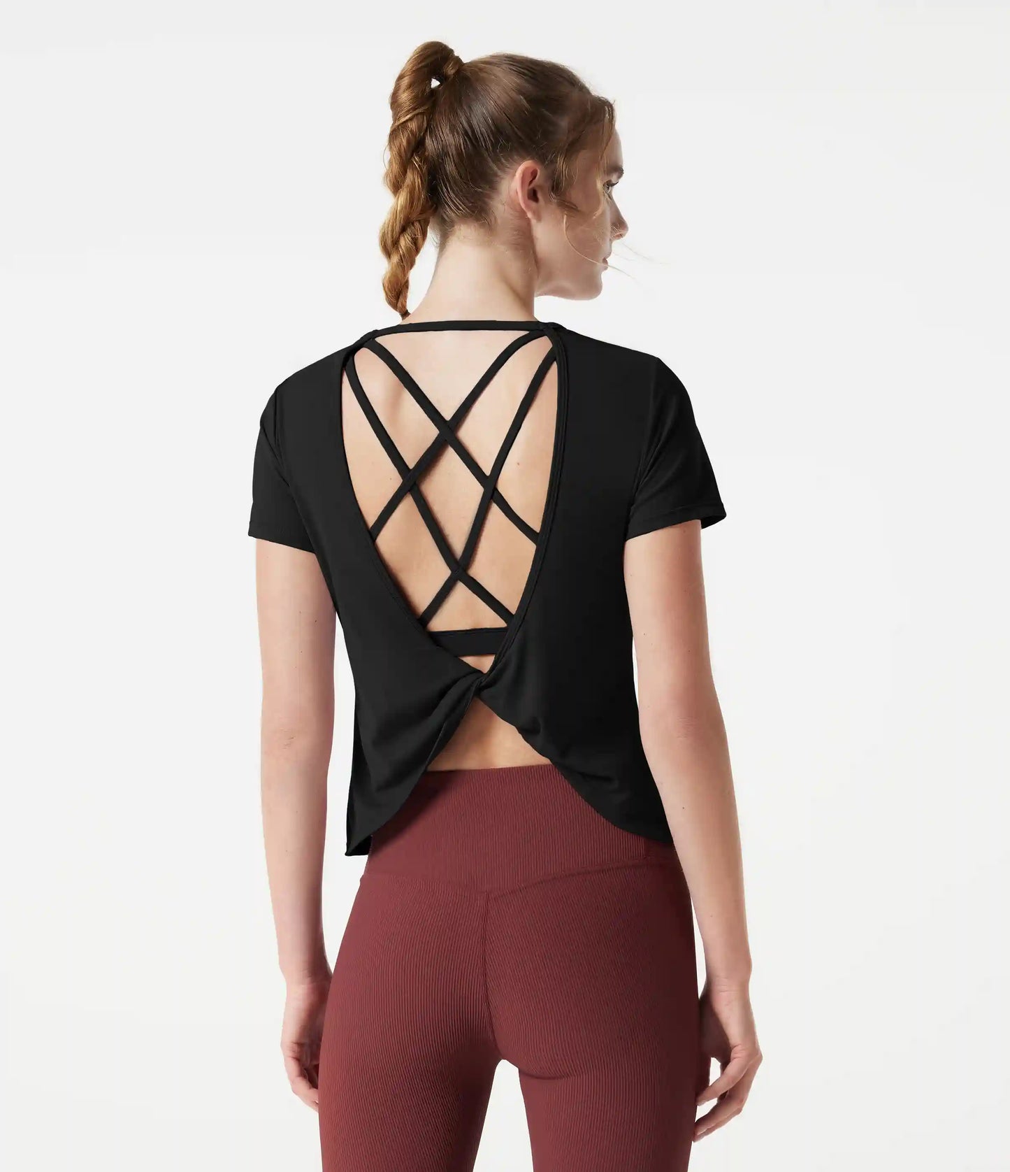 Round Neck Built-in Bra Short Sleeve InstantCool Quick Dry Yoga Sports Top-UPF50+
