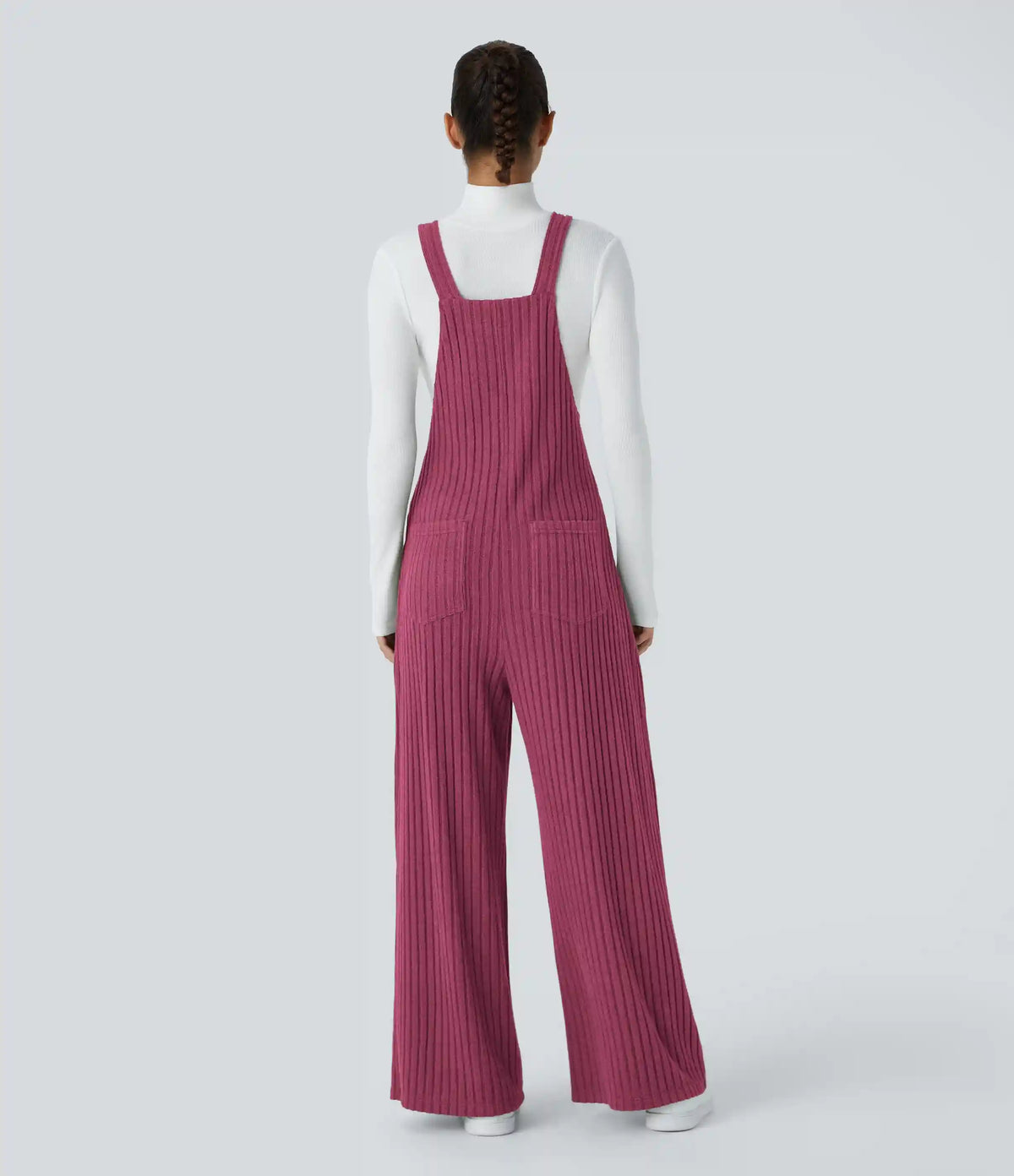 Ribbed Knit Pockets Casual Overalls