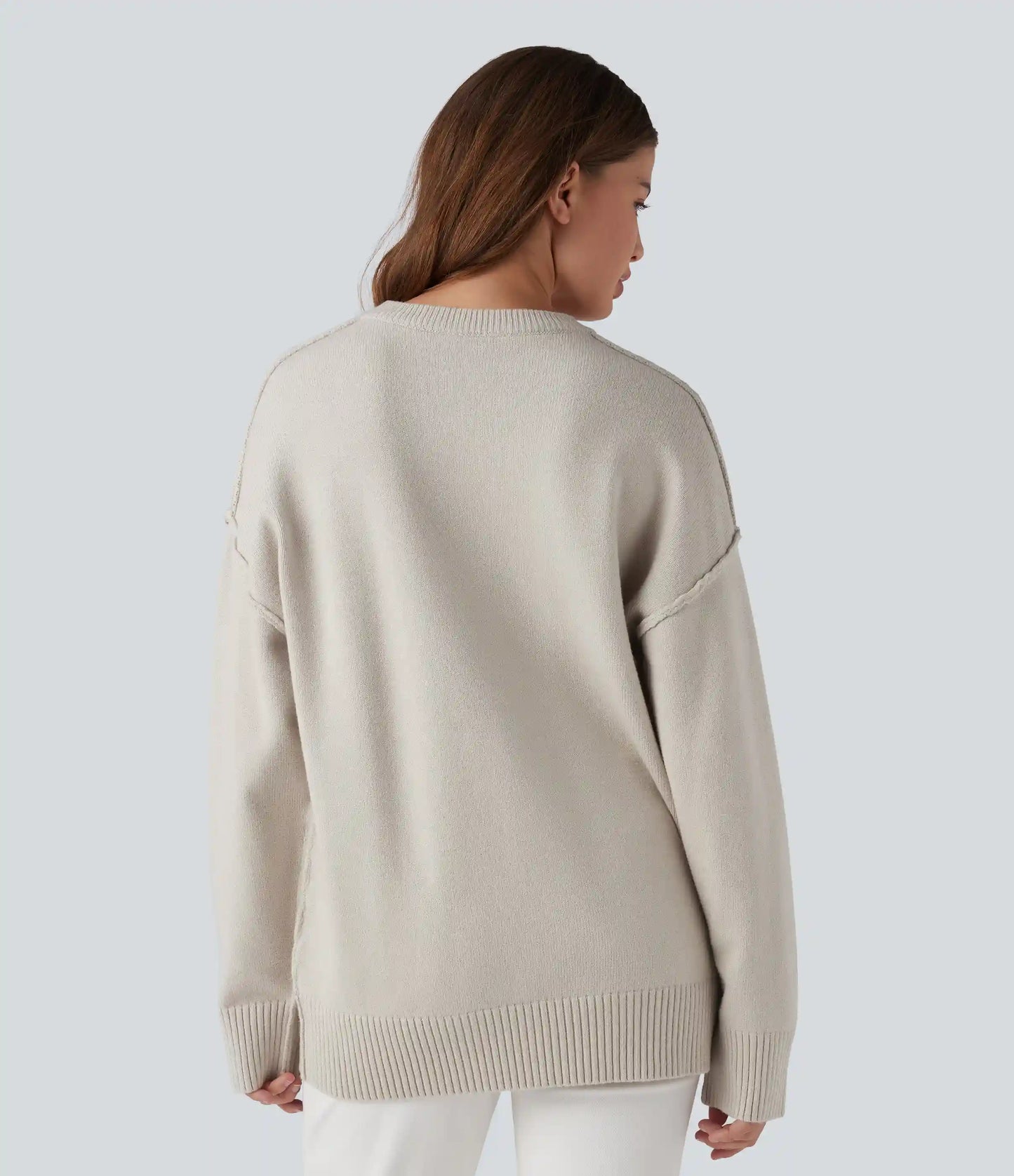 Round Neck Dropped Shoulder Long Sleeve Casual Sweater