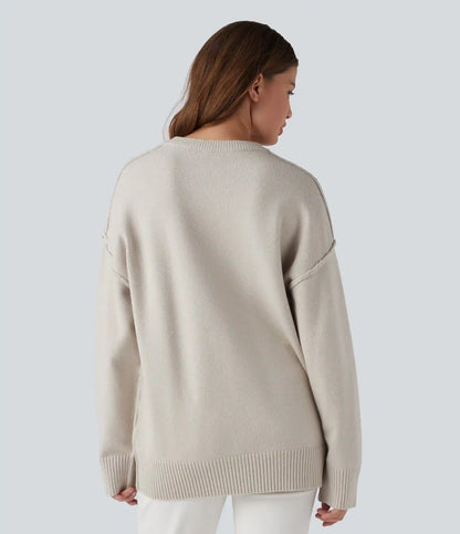 Round Neck Dropped Shoulder Long Sleeve Casual Sweater