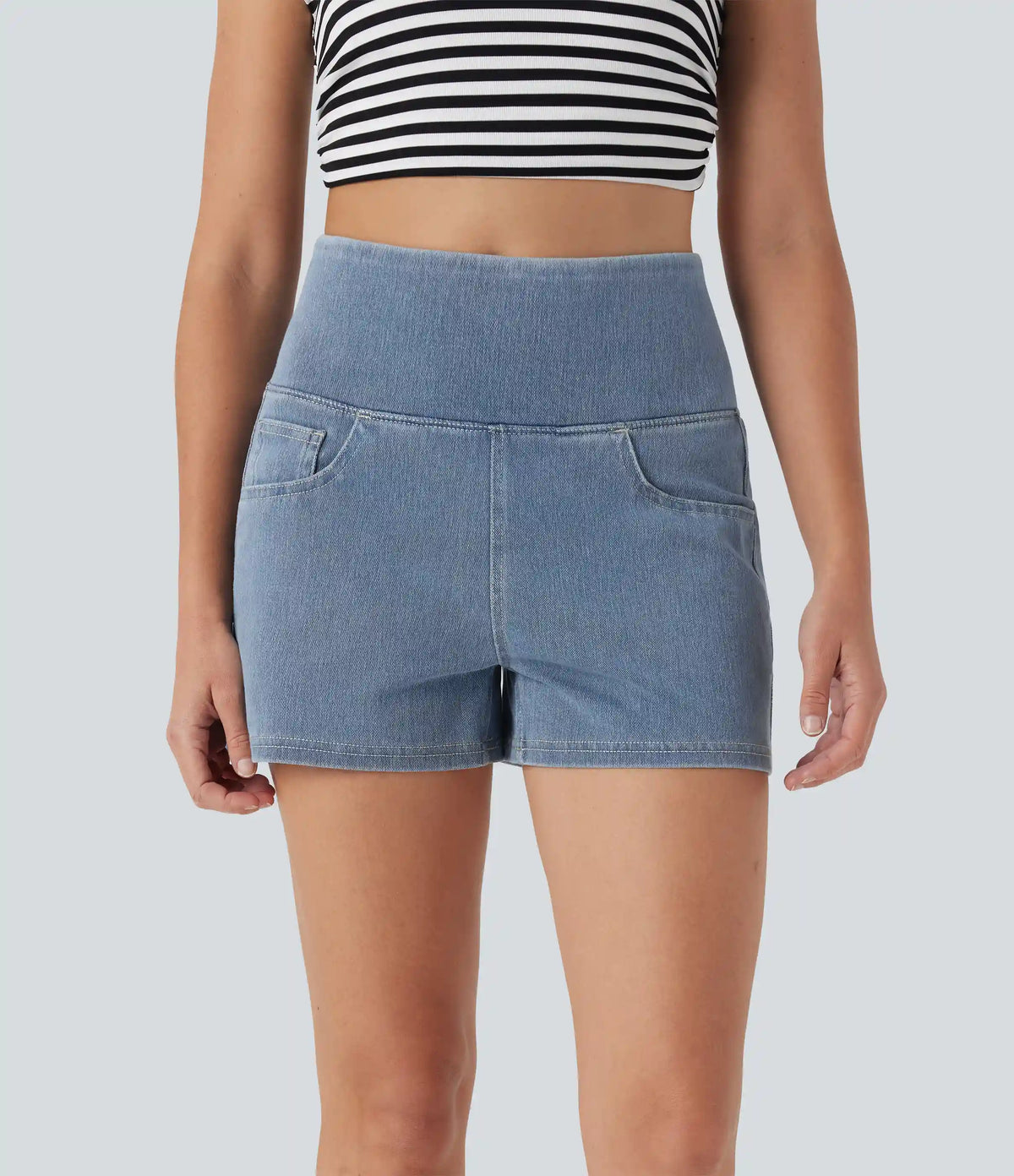 Halara Flex™ High Waisted Tummy Control Denim Casual Shorts 3'' with Pockets