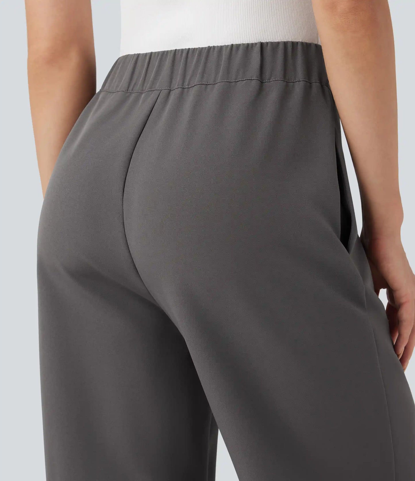 High Waisted Straight Leg Work Pants with Pockets