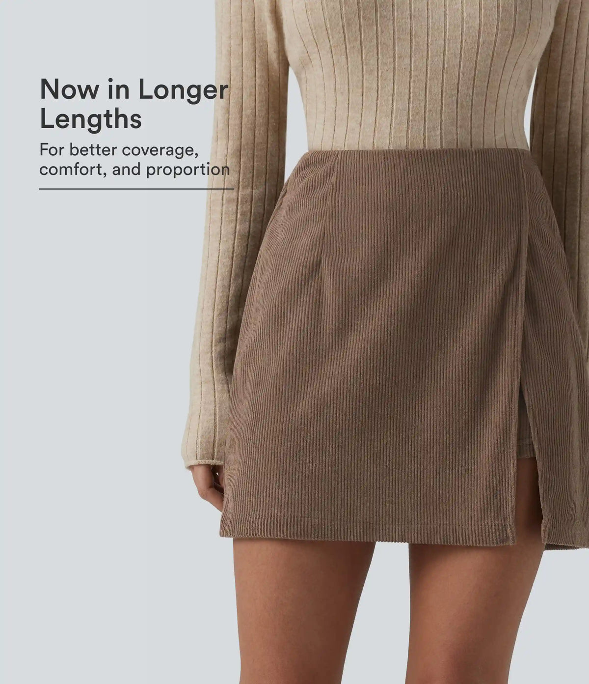 High Waisted Back Zipper Split Hem 2-in-1 Corduroy Casual Skirt-Longer Length