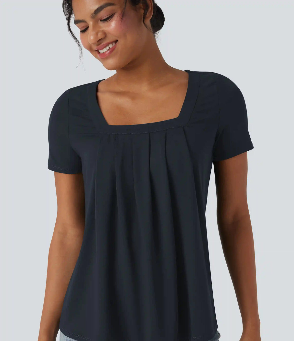 Square Neck Short Sleeve Casual Blouse