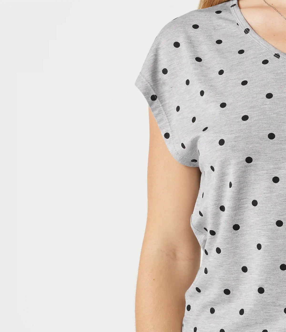 V Neck Short Sleeve Polka Dot Casual T-Shirt
