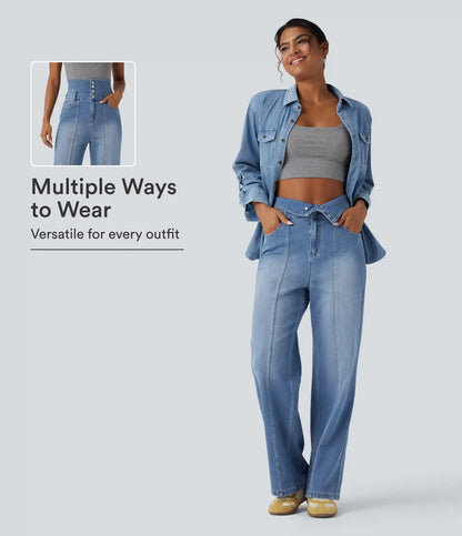 Halara Flex™ Foldover High Waisted Straight Leg Casual Jeans with Pockets