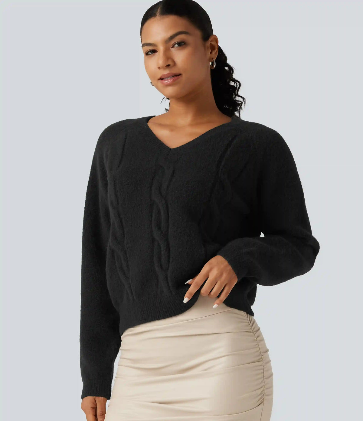 V Neck Raglan Long Sleeve Work Sweater