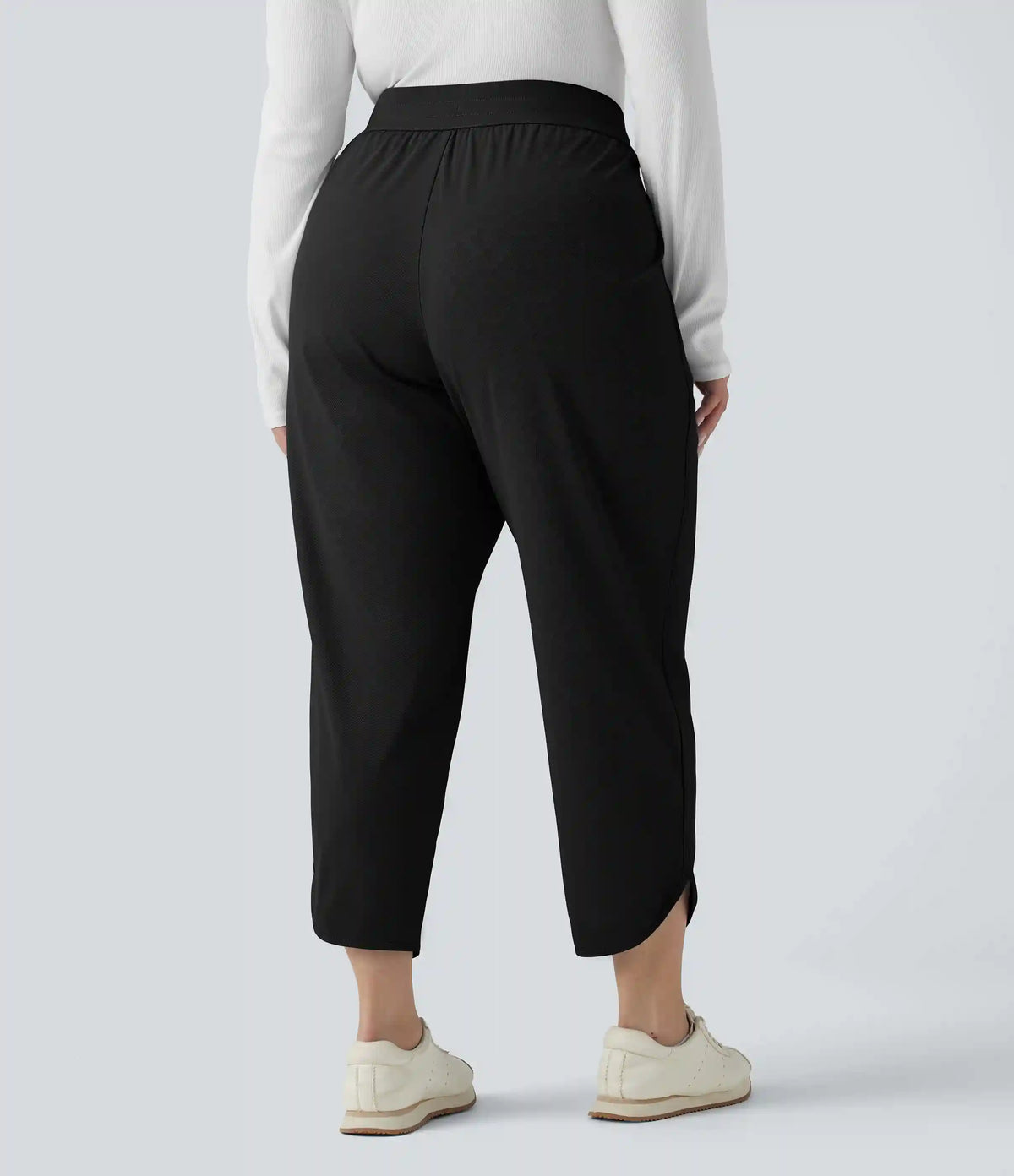 Plus Size Mid Rise Drawstring Curved Hem Quick Dry Golf Tapered Pants with Pockets-UPF40+