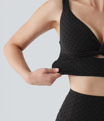 Halara UltraSculpt™ Light Support V-Neck Polka Dot Yoga Sports Bra with Molded Cups