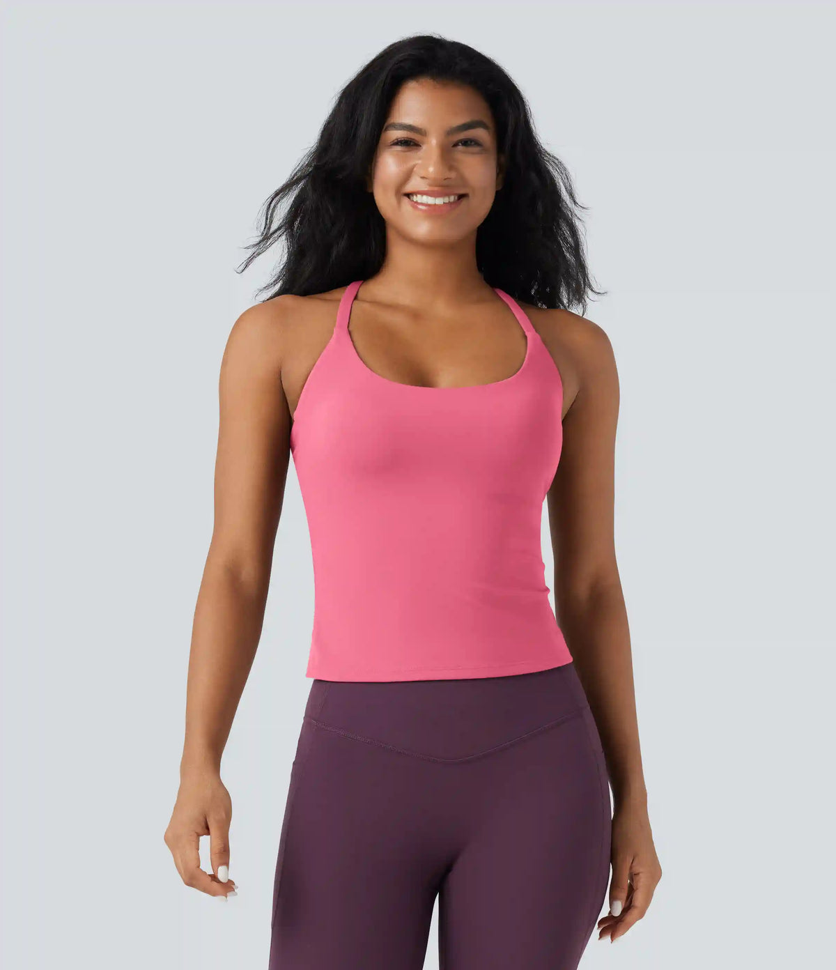 Scoop Neck Crisscross Back Crossover Hem Yoga Cami Top