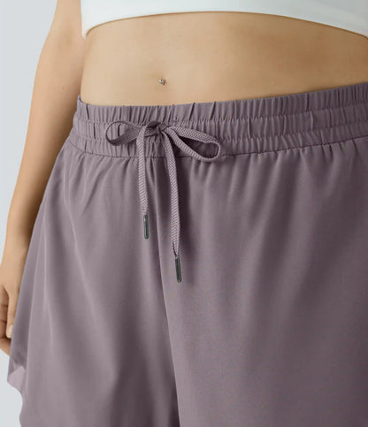 Drawstring Contrast Mesh 2-in-1 Plus Size Shorts 4"