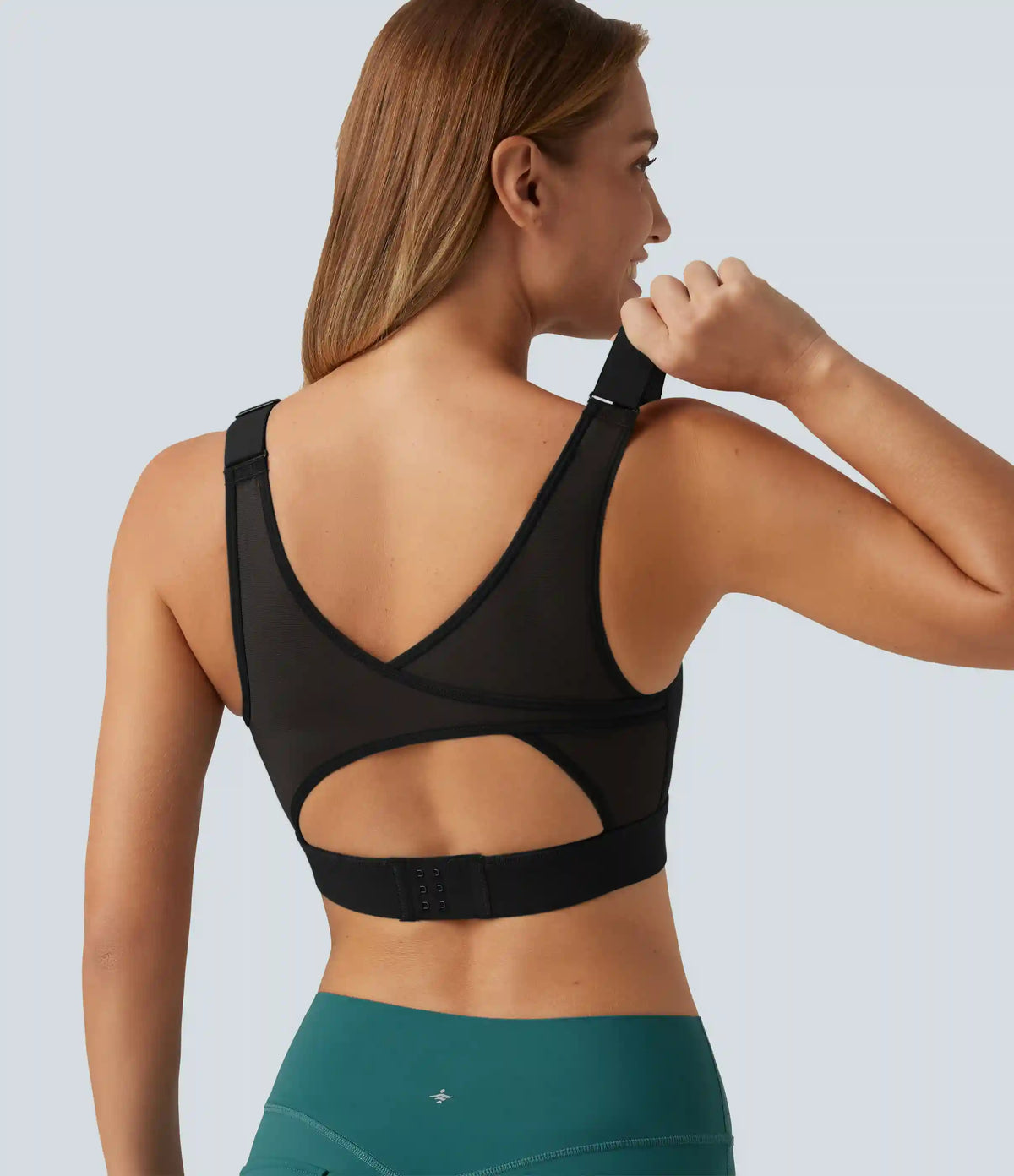 Halara UltraSculpt™ Medium Support Round Neck Contrast Mesh Running Sports Bra with Built-in Bra