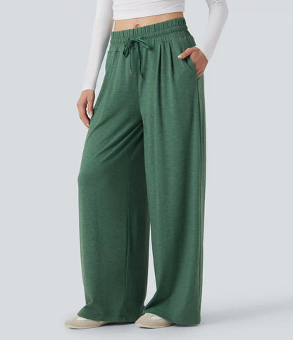Mid Rise Drawstring Heathered Casual Baggy Pants with Pockets