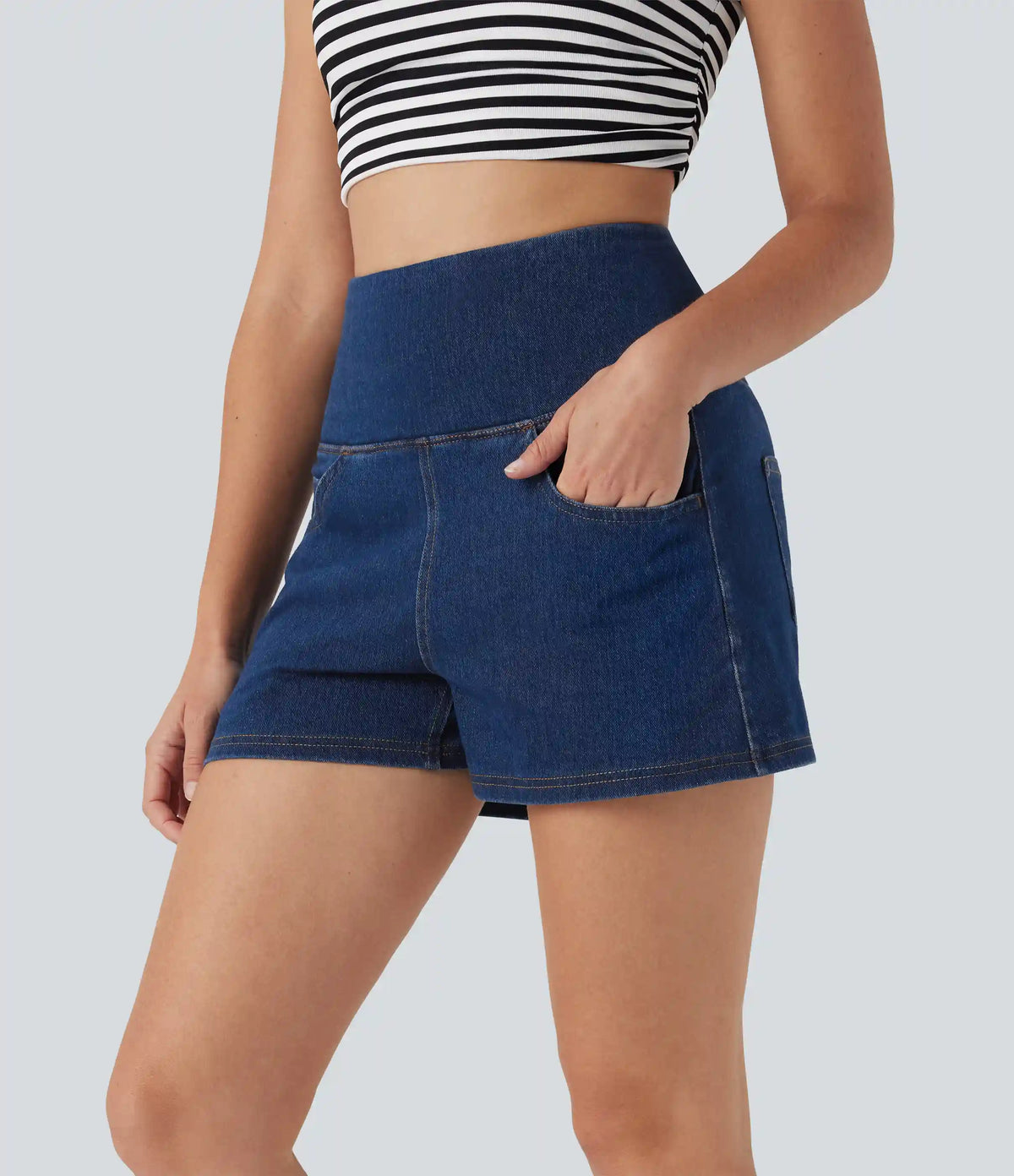 Halara Flex™ High Waisted Tummy Control Denim Casual Shorts 3'' with Pockets