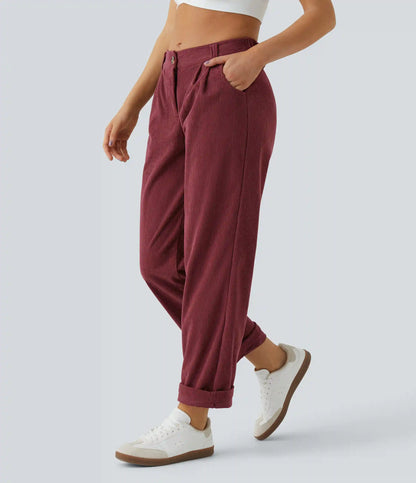 Mid Rise Zipper Pocket Corduroy Casual Pants