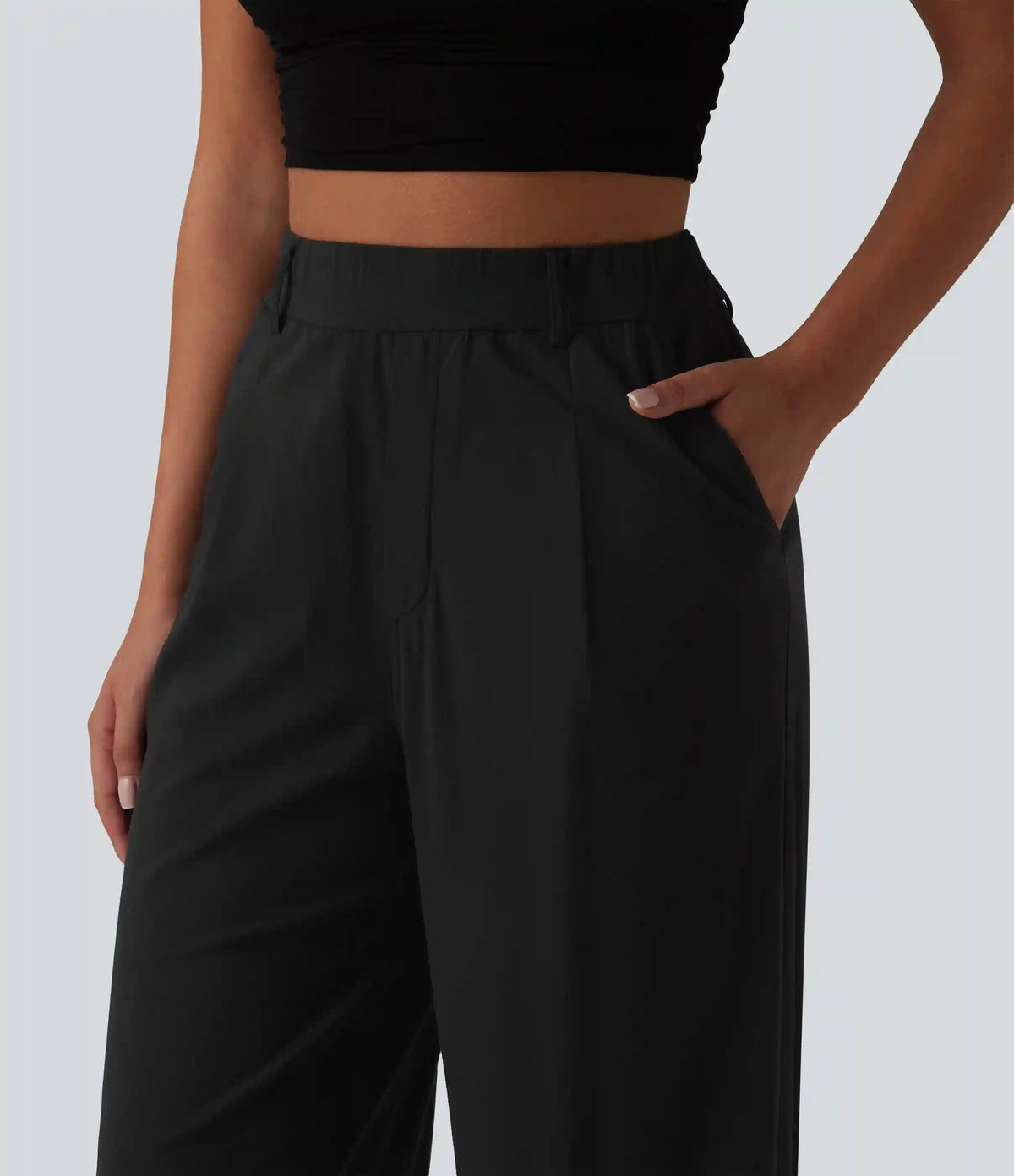 High Waisted Straight Leg Casual Stretch Linen Pants with Pockets