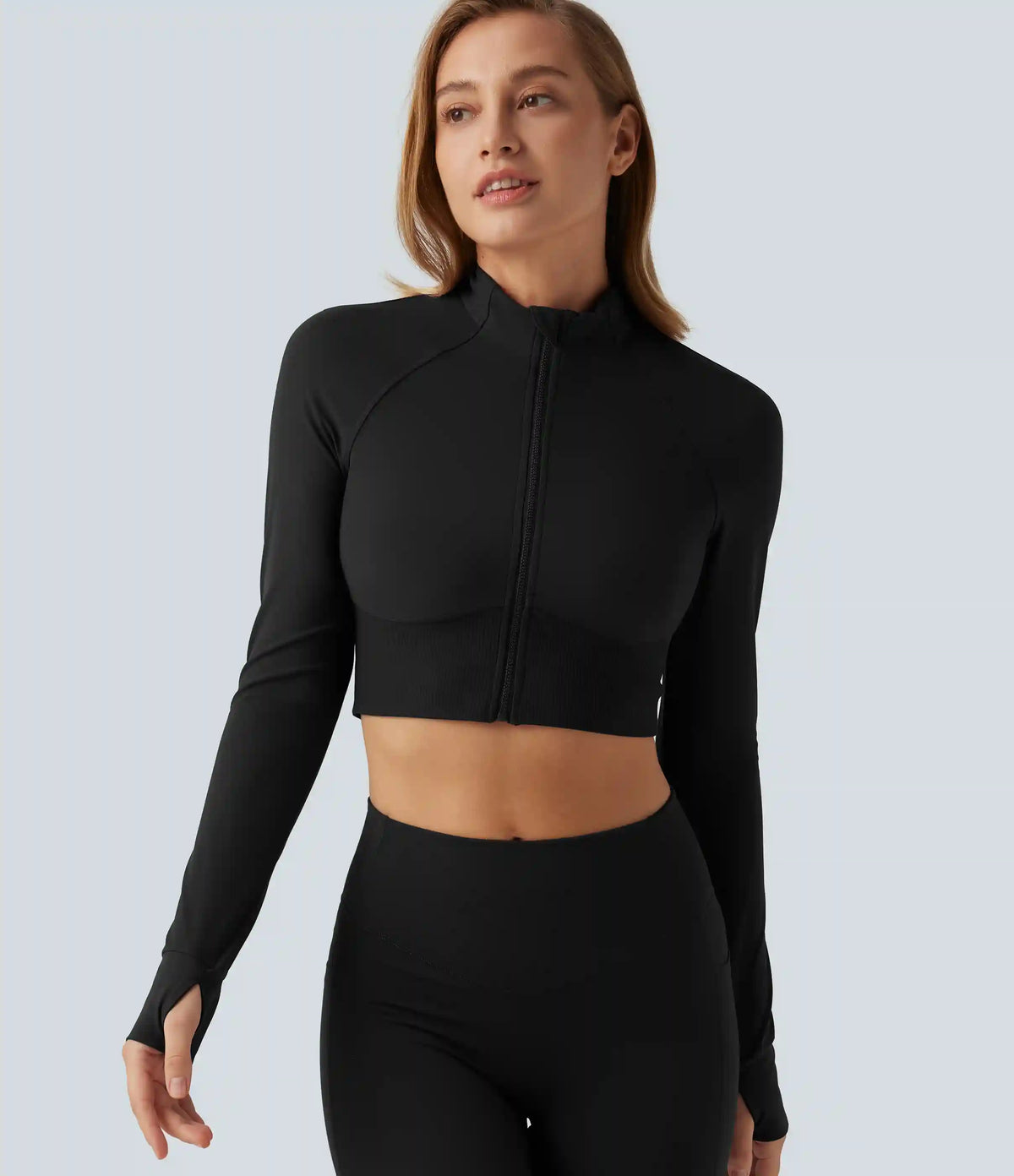 Halara UltraSculpt™ Mock Neck Raglan Long Sleeve Thumb Hole Cropped Yoga Jacket