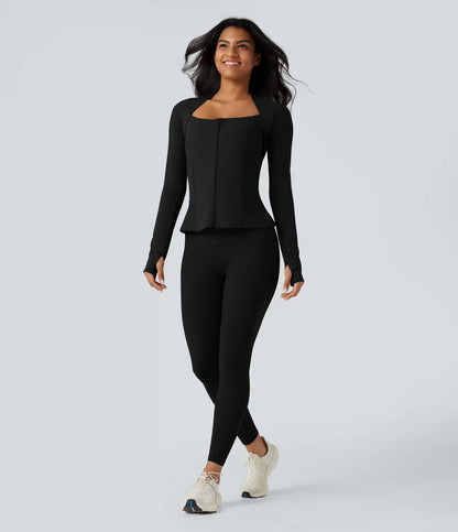 Halara UltraSculpt™ Push-Up Long Sleeve Thumb Hole Zipper Ruffle Hem Yoga Curvy Jacket