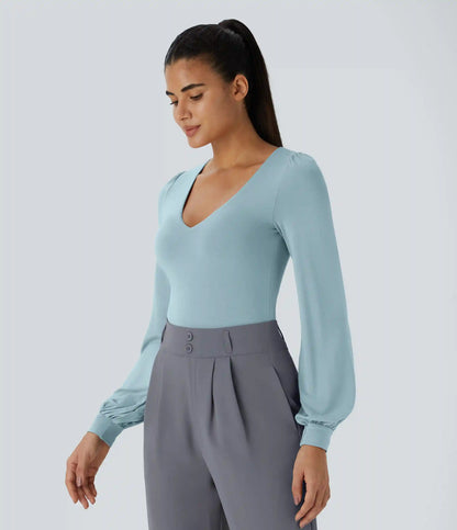 V Neck Long Sleeve Work Bodysuit