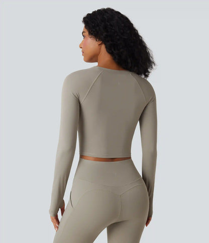 SoftlyZero™ QuickDry Cut Out Long Sleeve Thumb Hole Cropped Yoga Sports Top