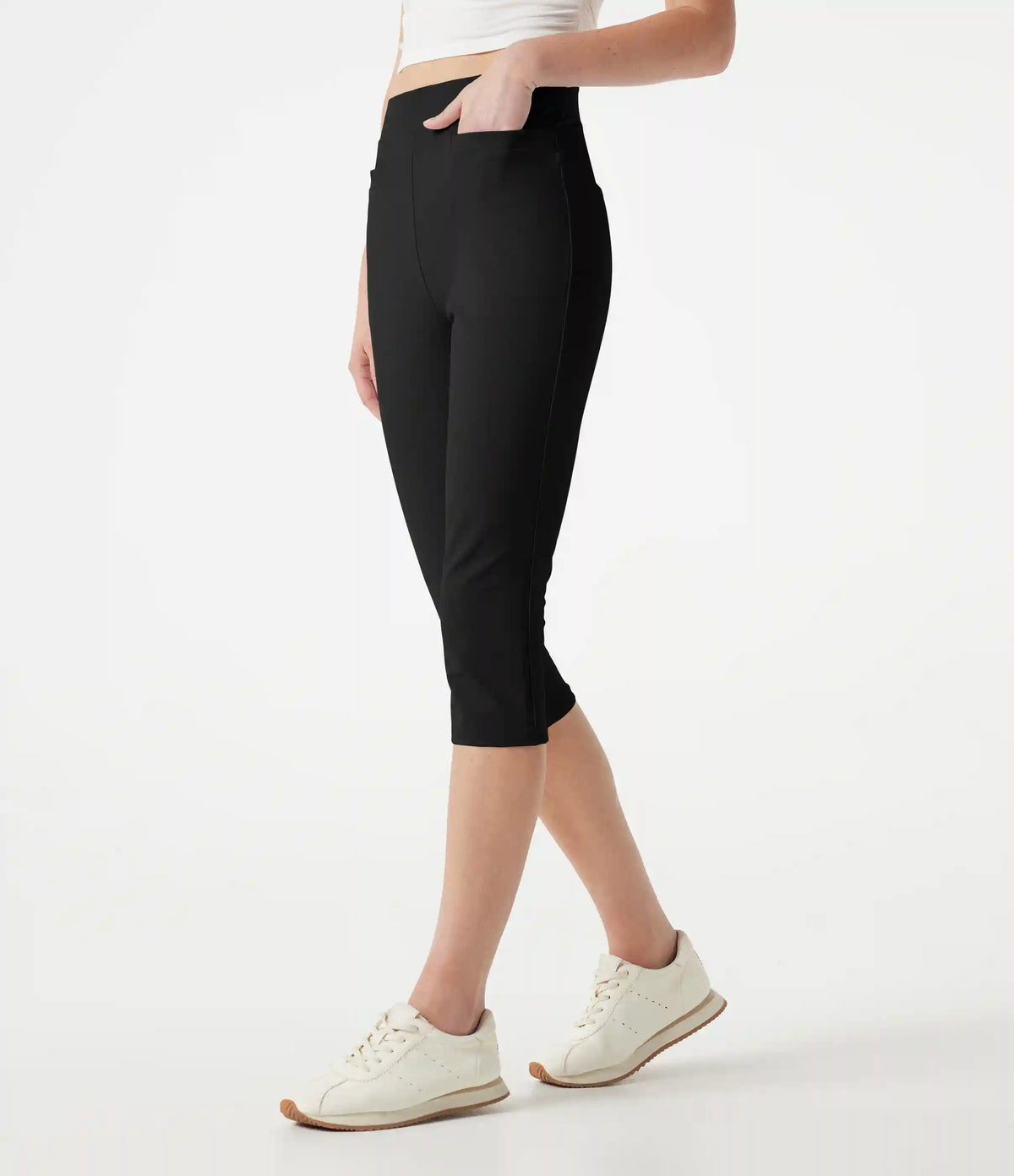 High-waisted Slim Herringbone Golf Capri Pants with Pockets