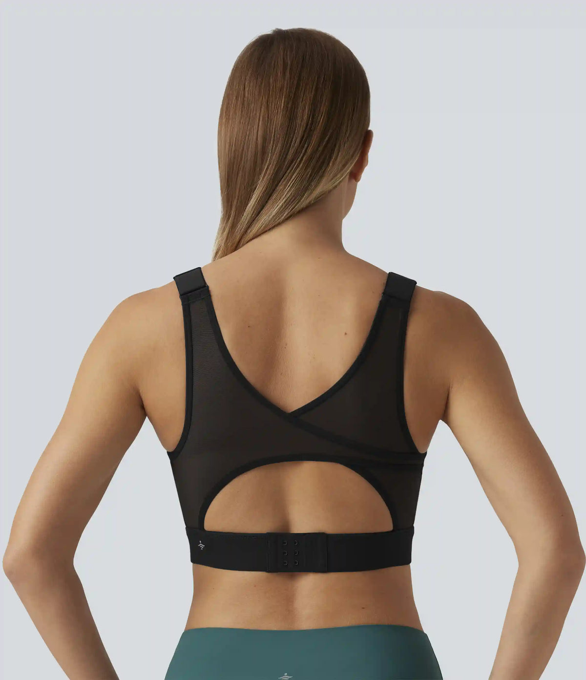 Halara UltraSculpt™ Medium Support Round Neck Contrast Mesh Running Sports Bra with Built-in Bra