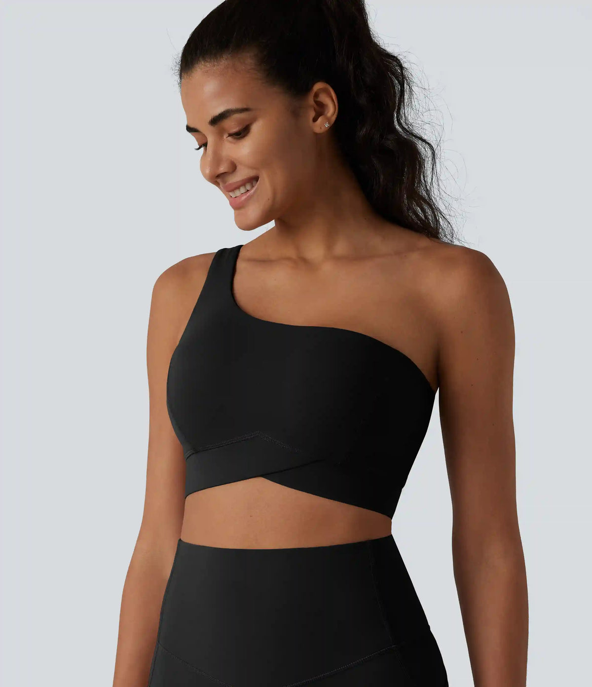 Halara UltraSculpt™ Low Support One-Shoulder Crossover Hem Built-in Bra Yoga Sports Bra