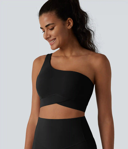 Halara UltraSculpt™ Low Support One-Shoulder Crossover Hem Built-in Bra Yoga Sports Bra