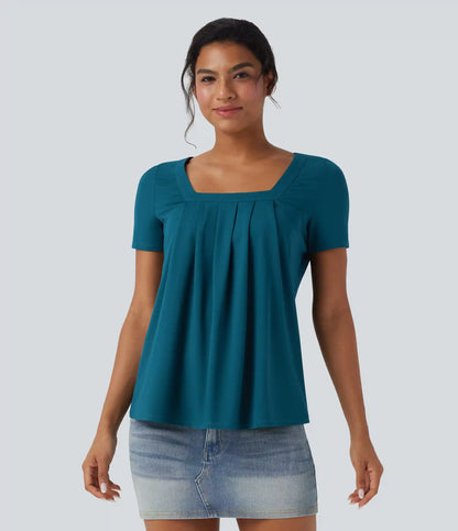 Square Neck Short Sleeve Casual Blouse