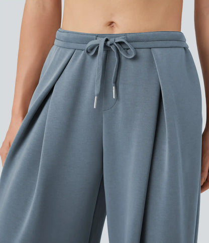 SpacerTek™ Mid Rise Drawstring Crossover Casual Baggy Pants with Pockets